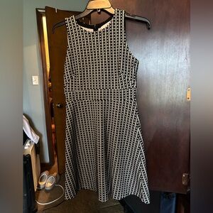 LOFT Black and White Patterned Midi Dress